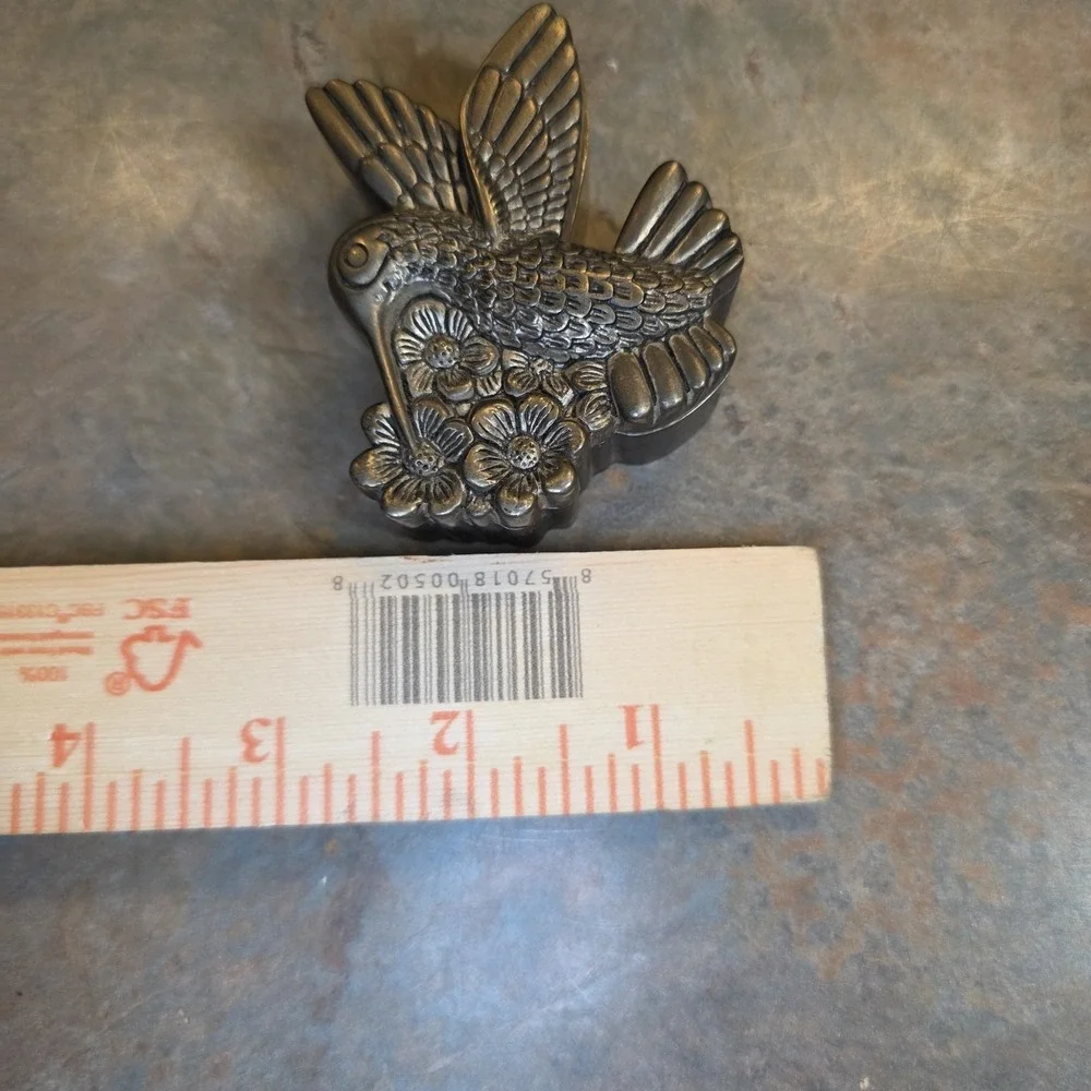 Vintage Silver Plated Hummingbird Trinket Box Lined Bird Garden